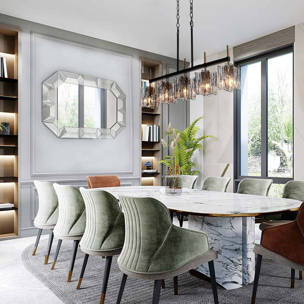 Lustre linéaire moderne Kasy à 5 lumières en verre texturé pour îlot de cuisine, design unique