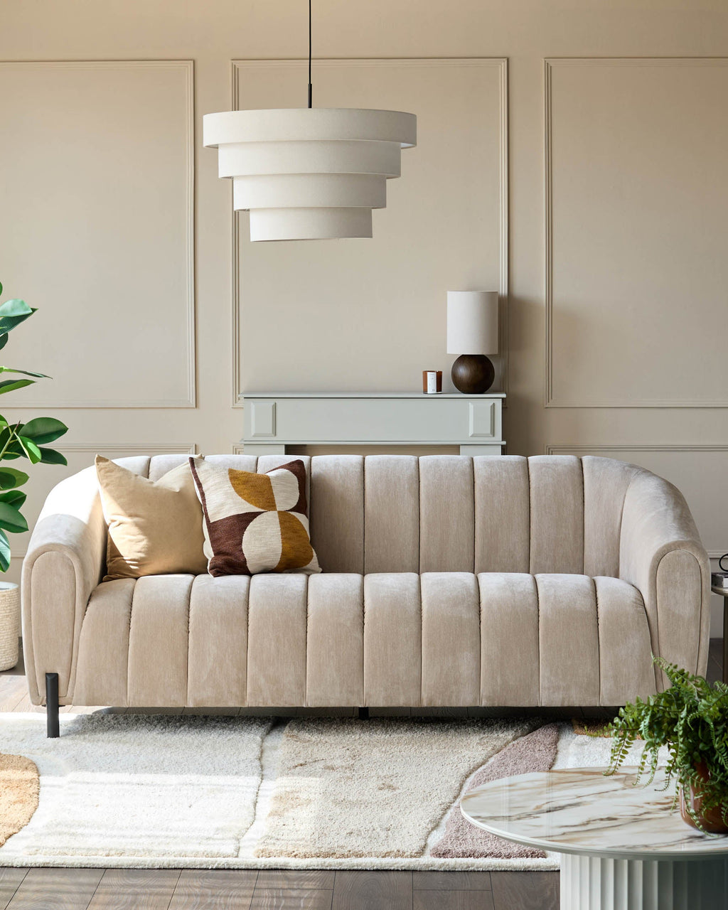 Canapé 3 places Kendra en tissu naturel