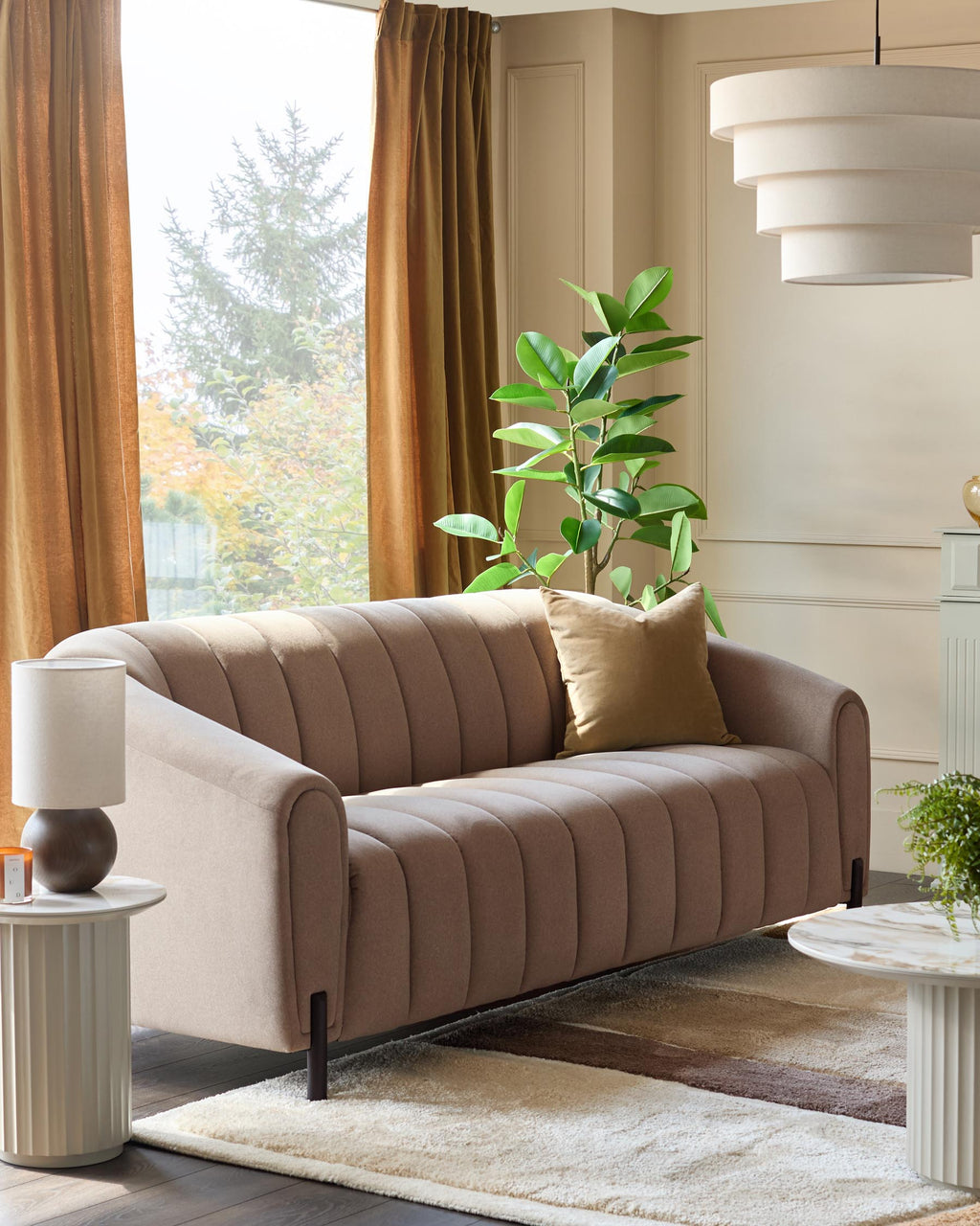 Canapé 3 places Kendra en tissu moka