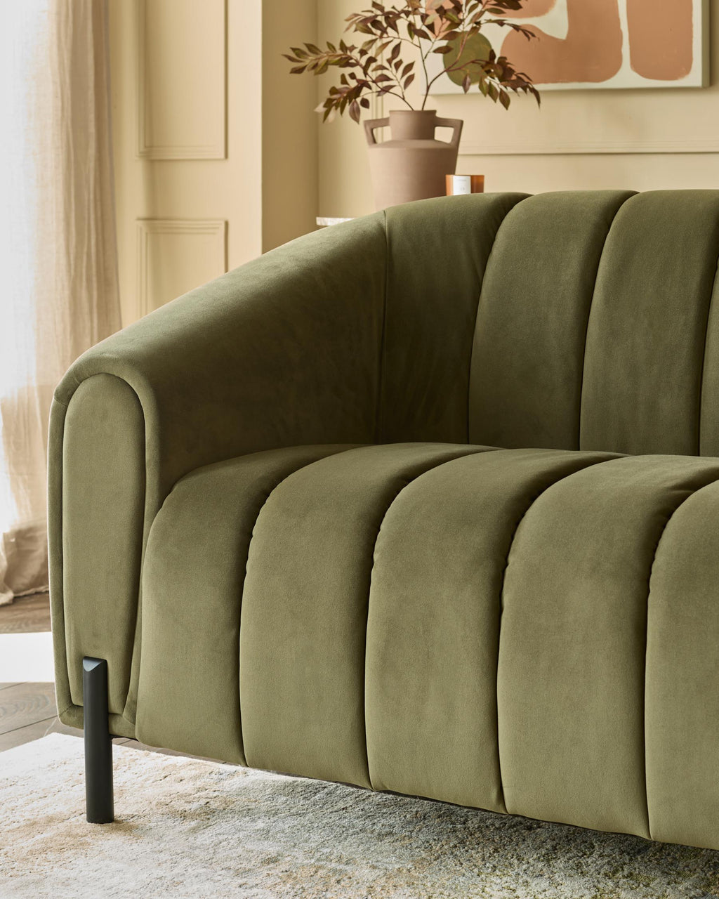 Canapé 3 places Kendra en velours vert olive