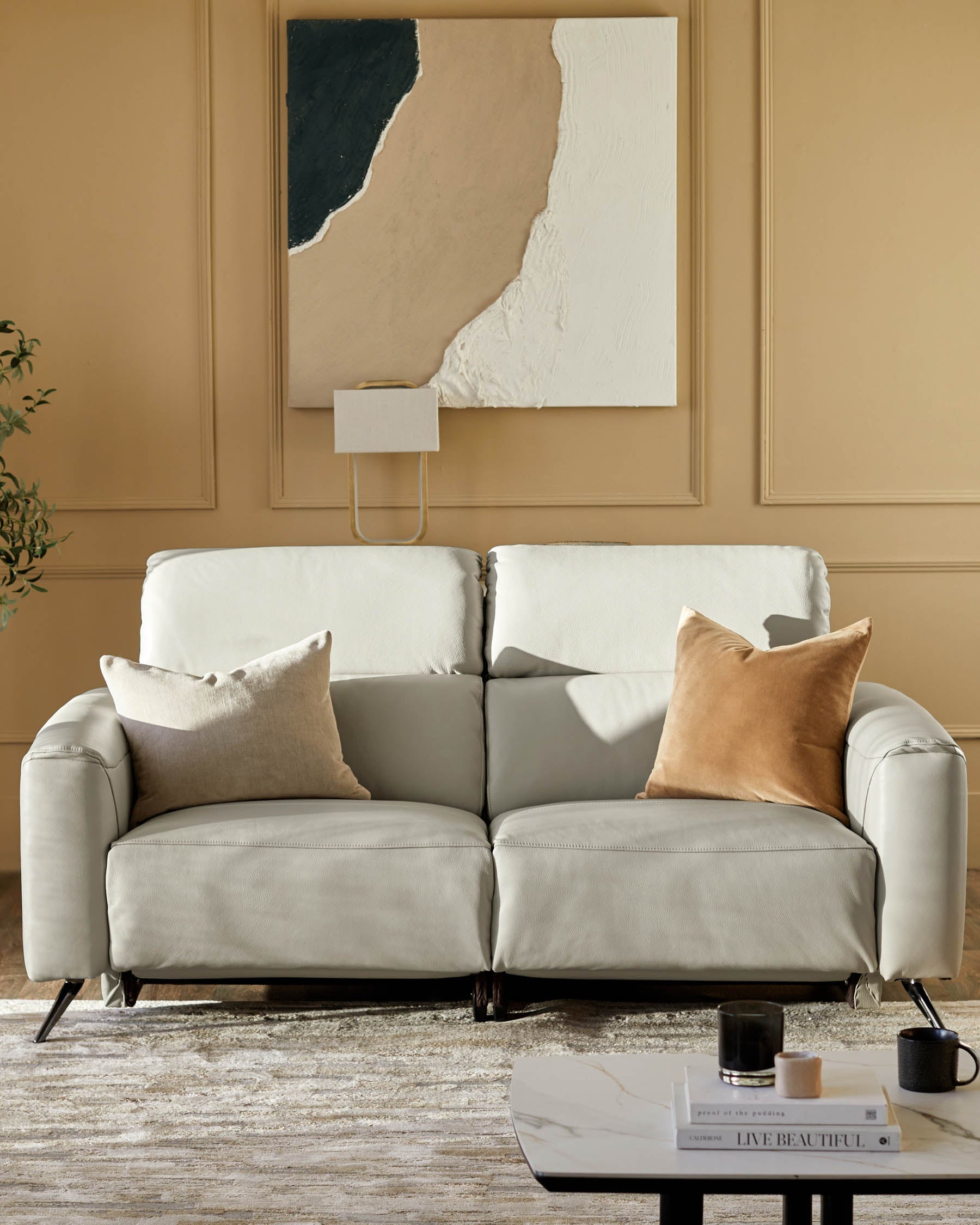 Canapé inclinable 2 places Kenzie en cuir gris naturel