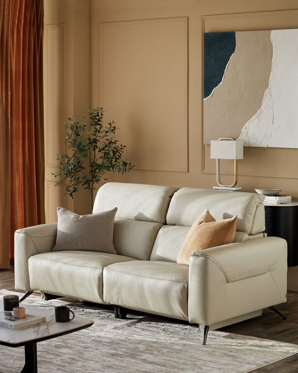 Canapé inclinable 2 places Kenzie en cuir gris naturel