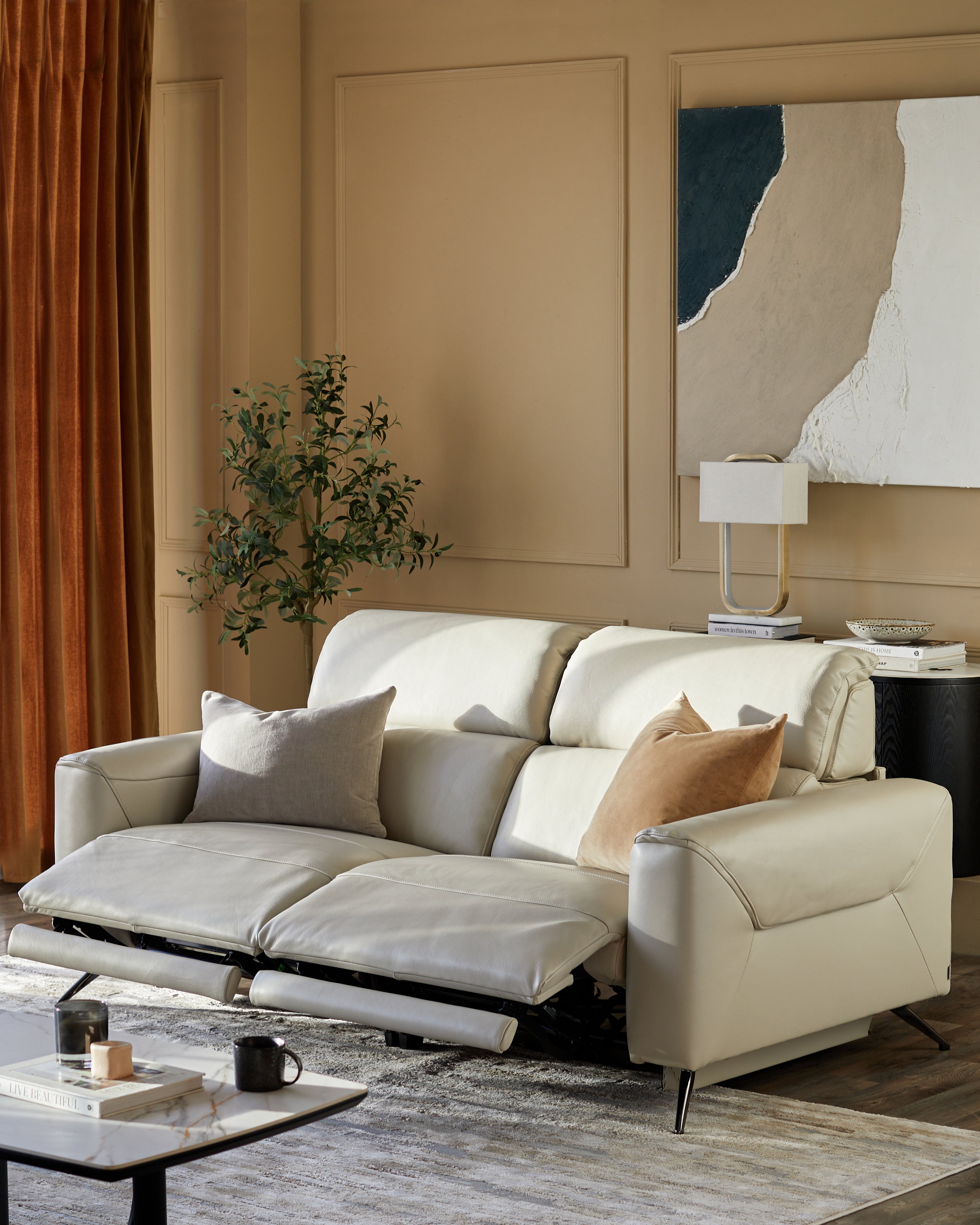 Canapé inclinable 2 places Kenzie en cuir gris naturel