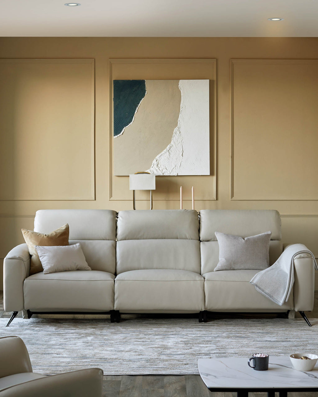 Canapé inclinable 3 places Kenzie en cuir gris naturel