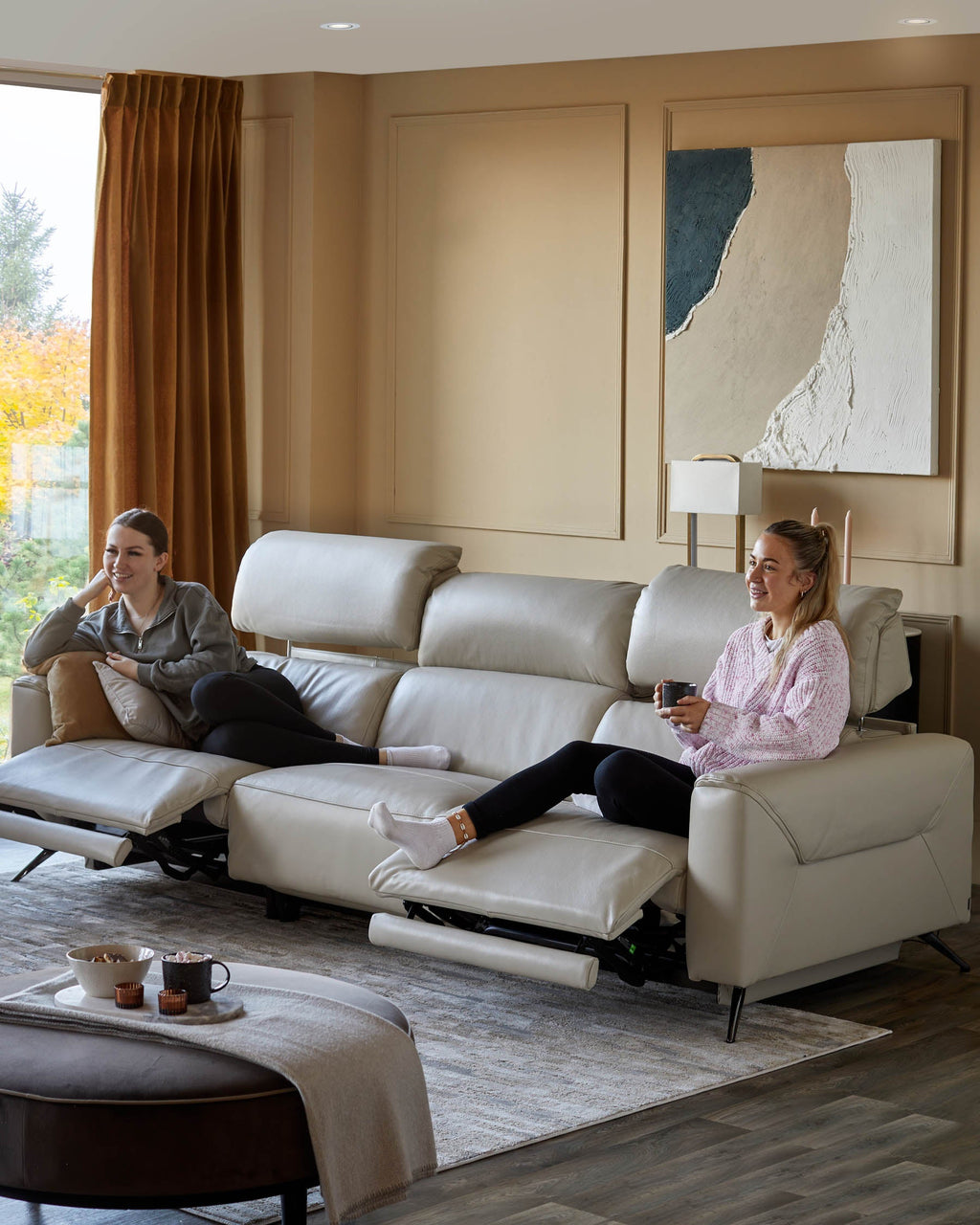 Canapé inclinable 3 places Kenzie en cuir gris naturel