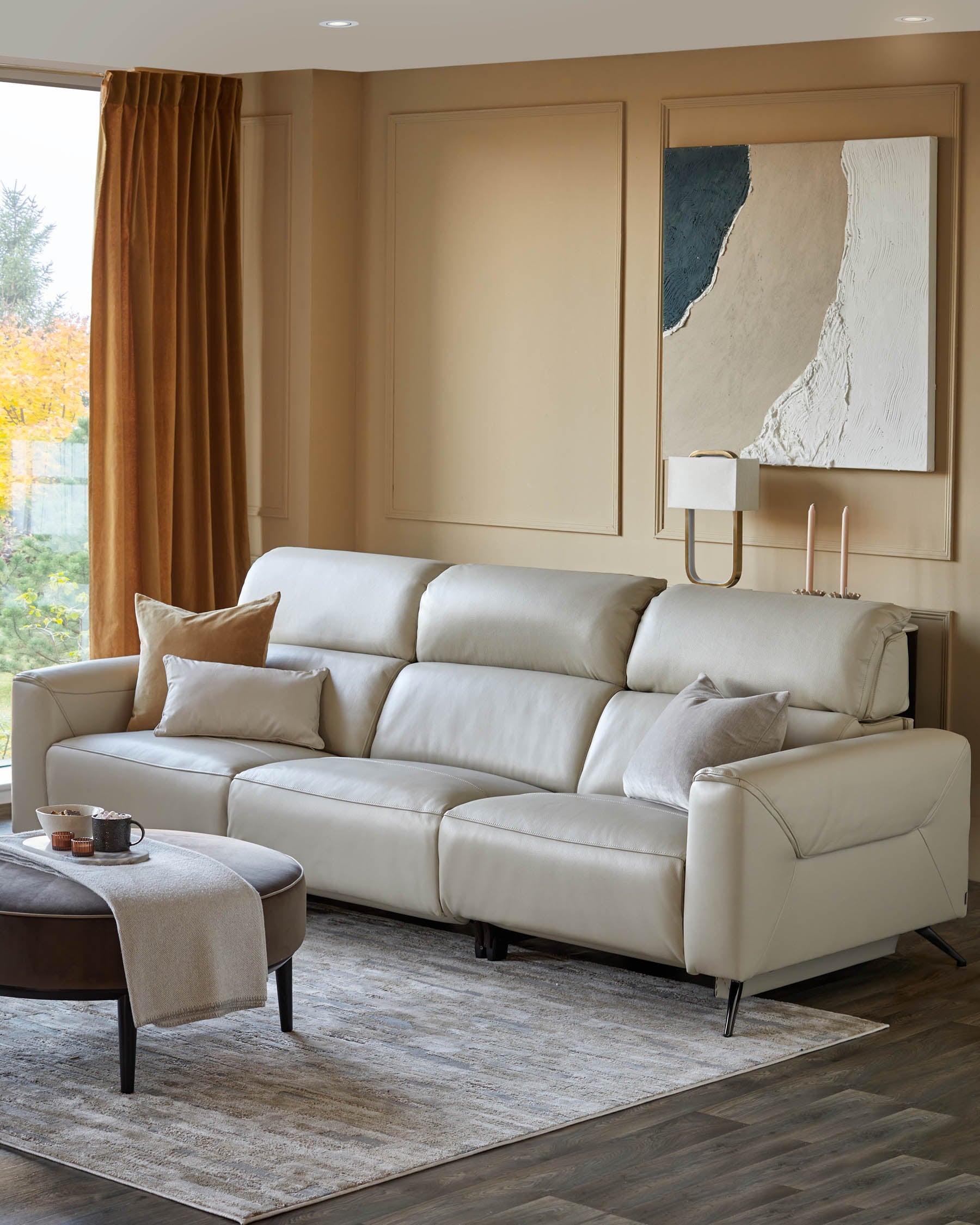 Canapé inclinable 3 places Kenzie en cuir gris naturel