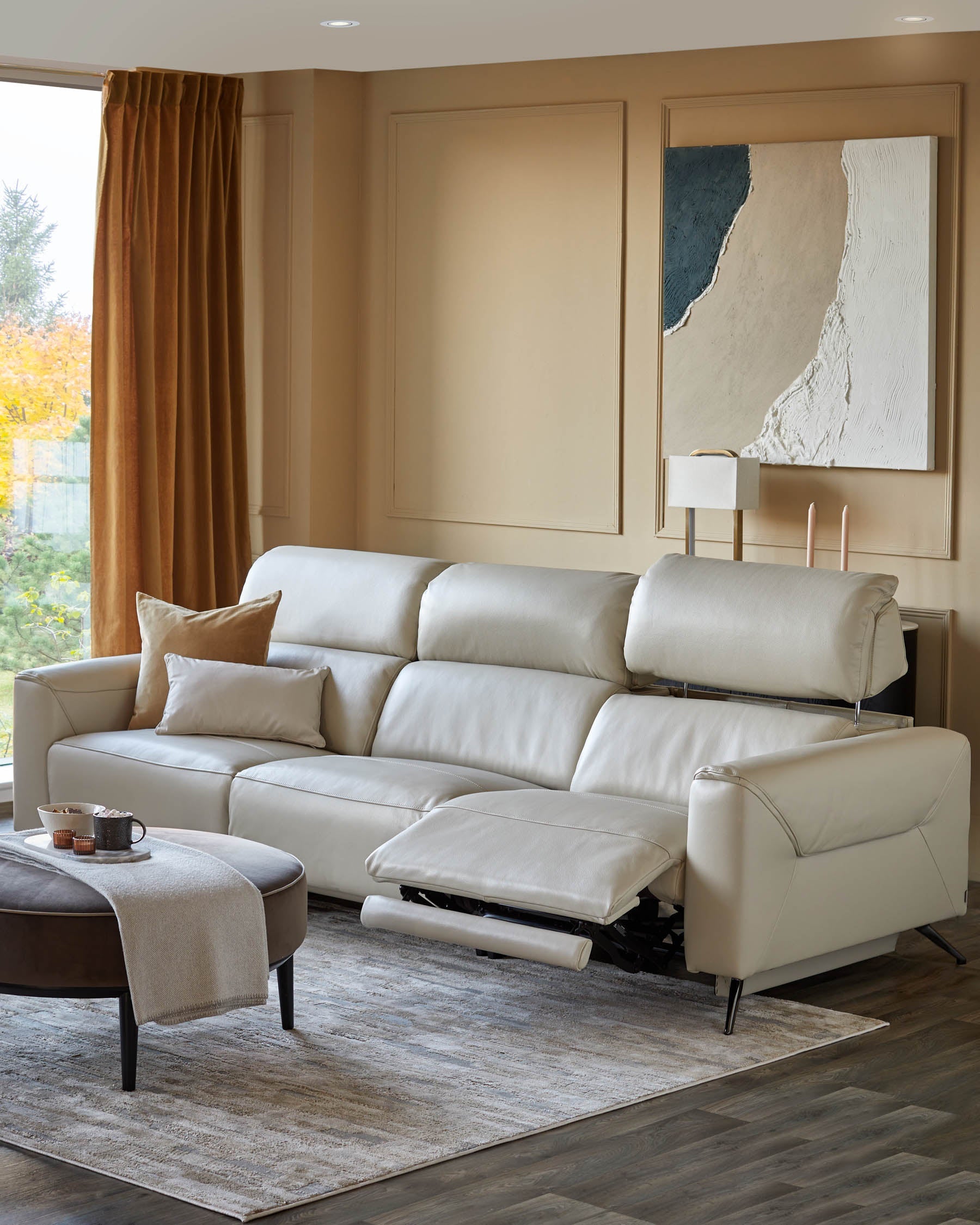 Canapé inclinable 3 places Kenzie en cuir gris naturel