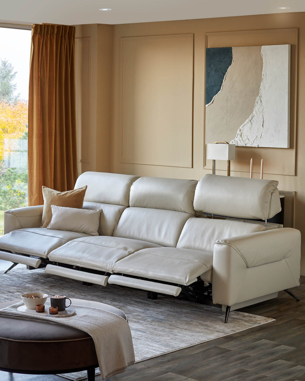 Canapé inclinable 3 places Kenzie en cuir gris naturel