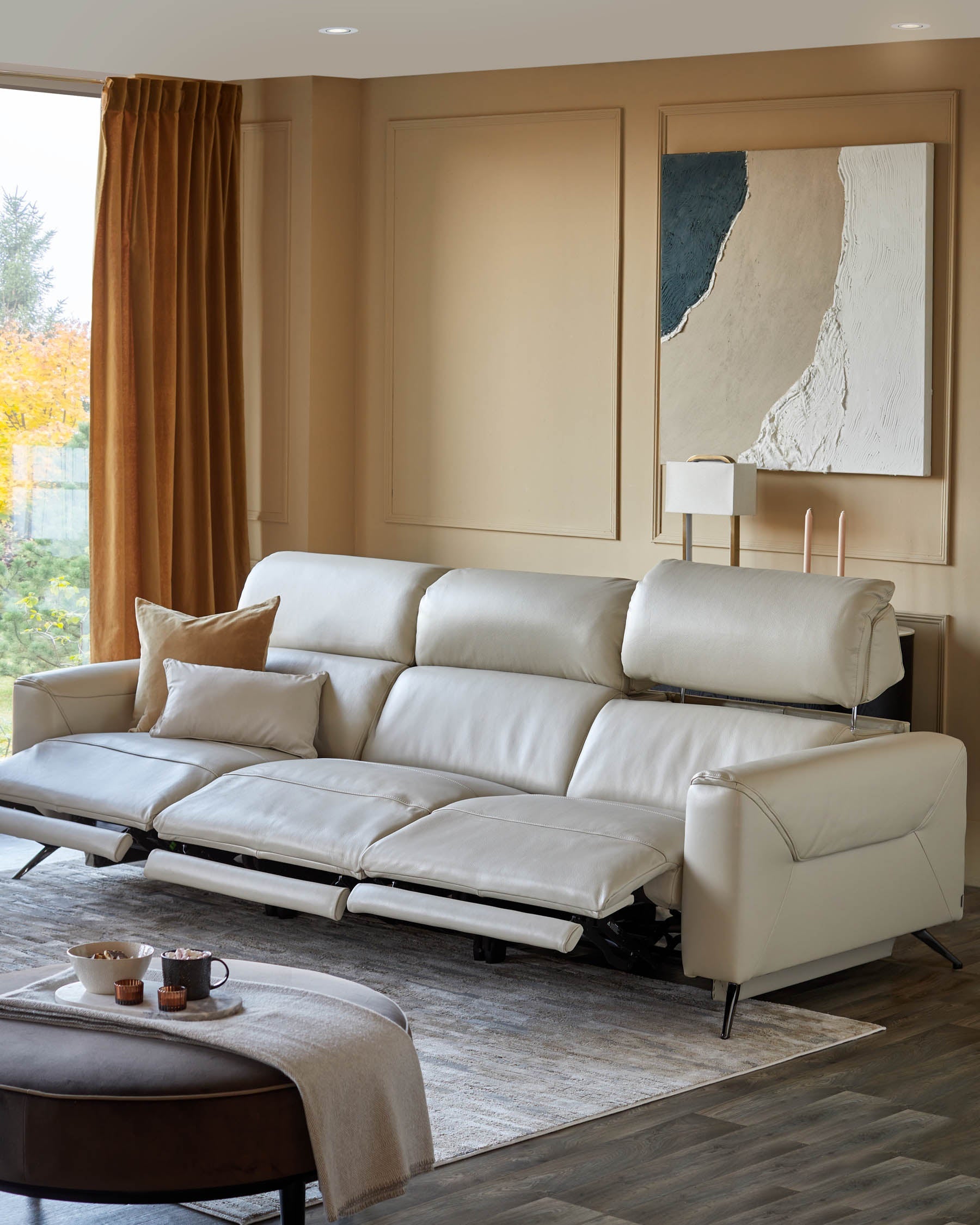 Canapé inclinable 3 places Kenzie en cuir gris naturel