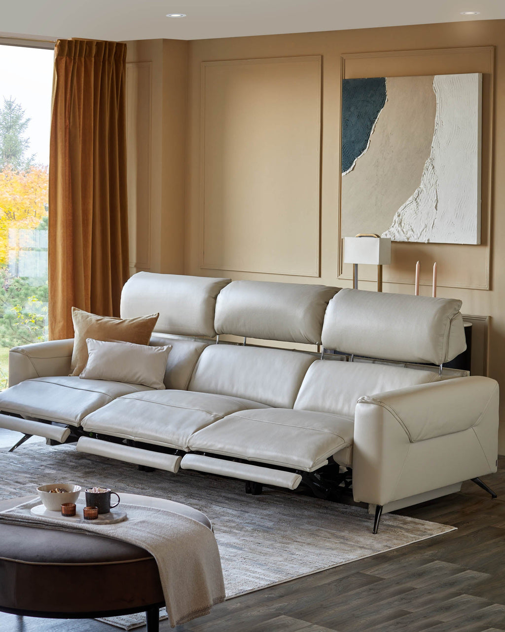 Canapé inclinable 3 places Kenzie en cuir gris naturel