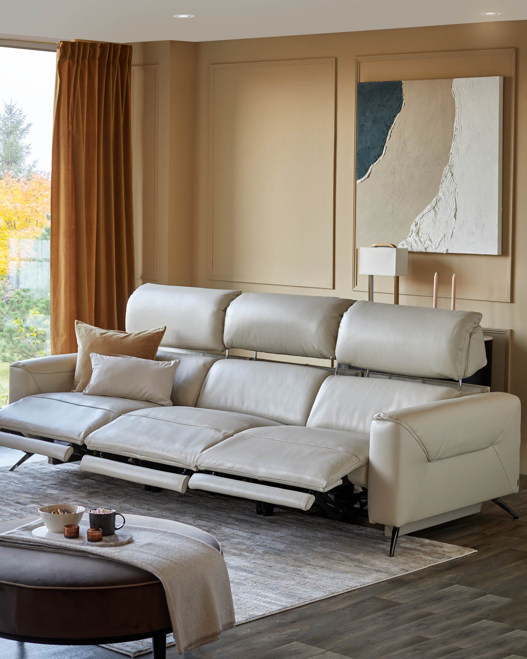 Canapé inclinable 3 places Kenzie en cuir gris naturel