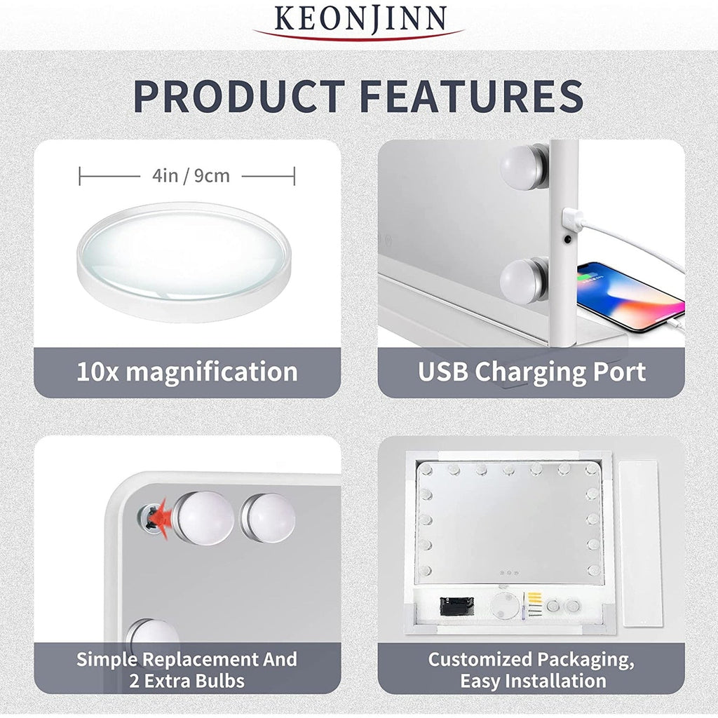 Miroir de maquillage Hollywood Keonjinn à LED avec 15/18 lumières LED