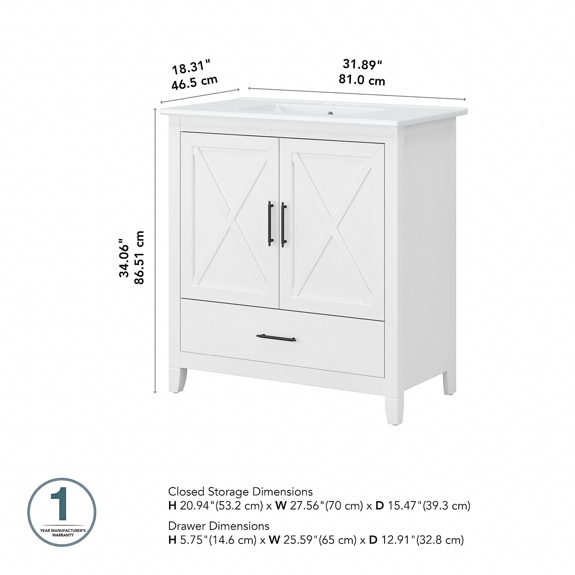 Meuble-lavabo Key West 32 W avec lavabo par Bush Furniture