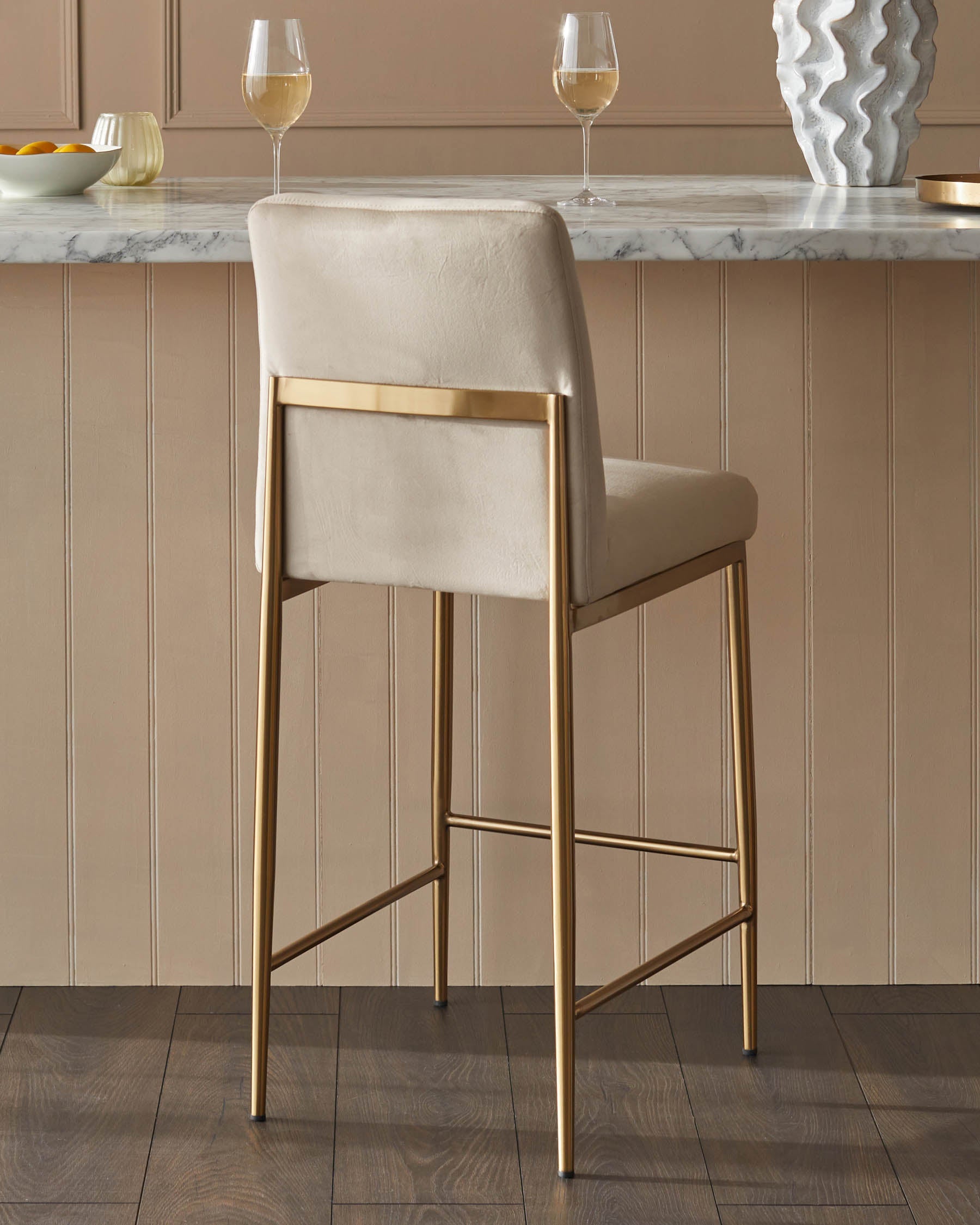 Tabouret de bar statique Keira Champagne Velvet et laiton