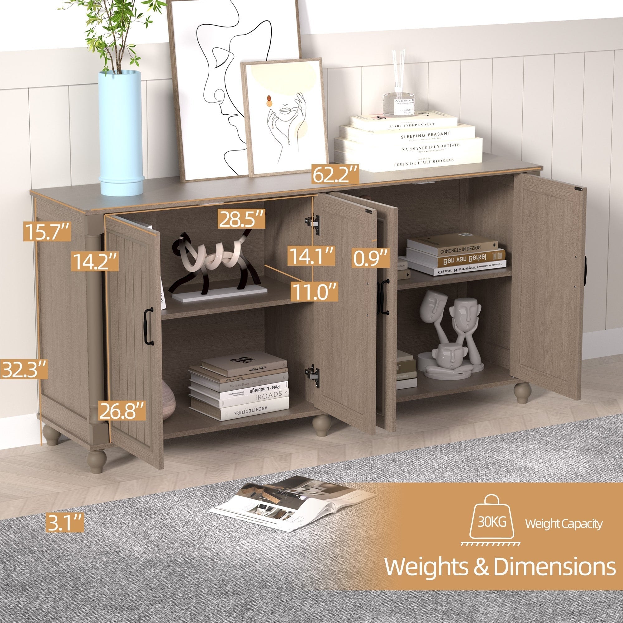 Buffet de cuisine, meuble de bar à café, meuble de rangement d'appoint