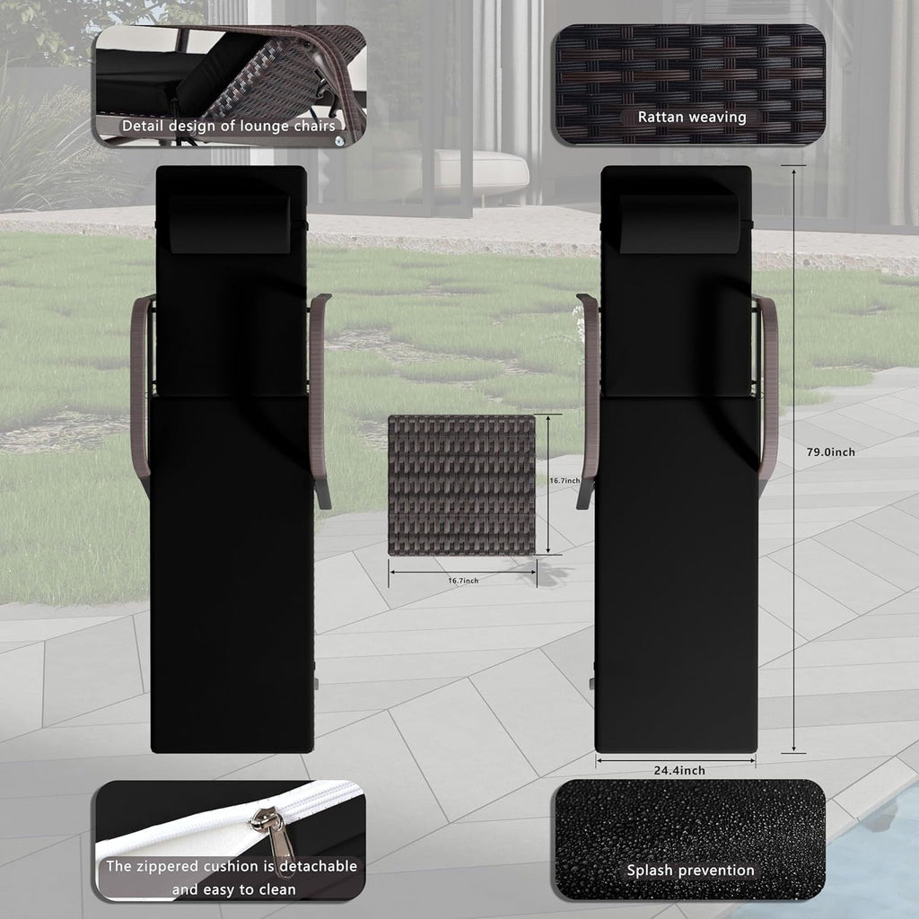 Ensemble de chaises longues d'extérieur 3 pièces Kullavik