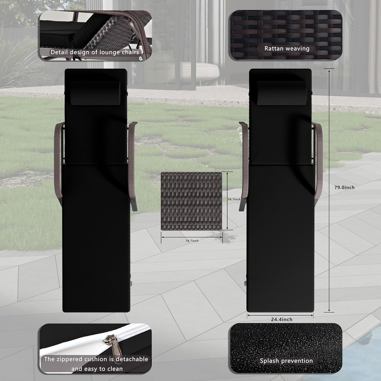 Ensemble de chaises longues d'extérieur 3 pièces Kullavik