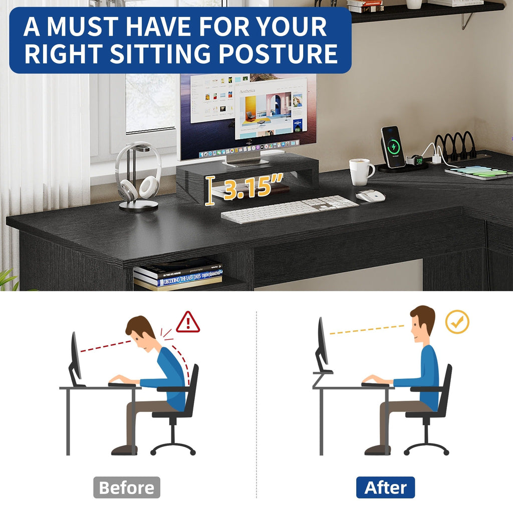 Bureau de jeu d'angle Moasis en L de 59 pouces avec support pour écran