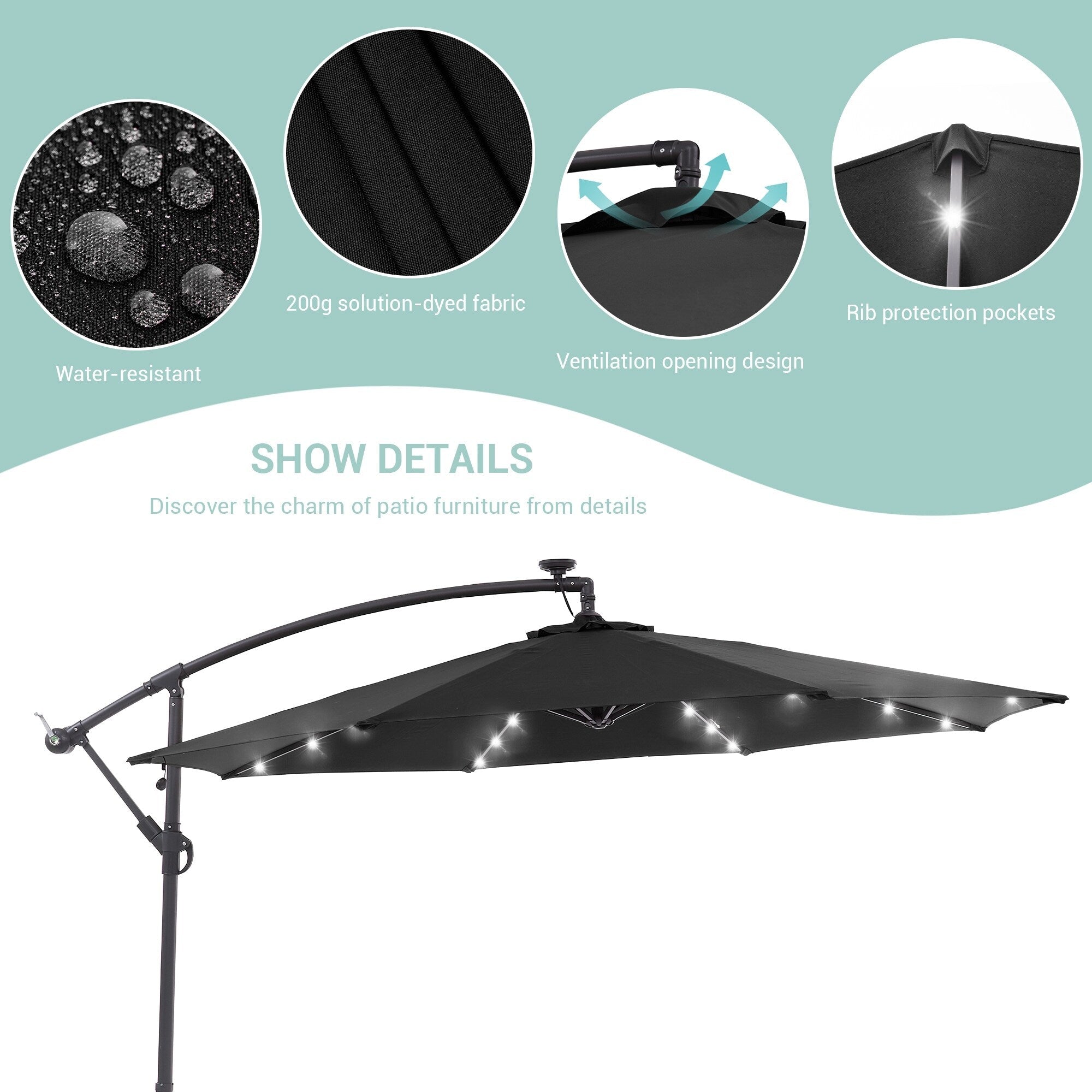 Parasol de terrasse déporté à LED LIVOOSUN de 10 pieds avec base croisée