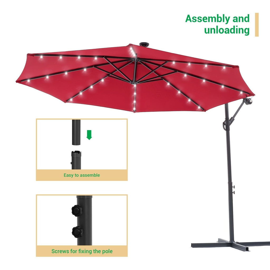 Parasol de terrasse déporté à LED LIVOOSUN de 10 pieds avec base croisée