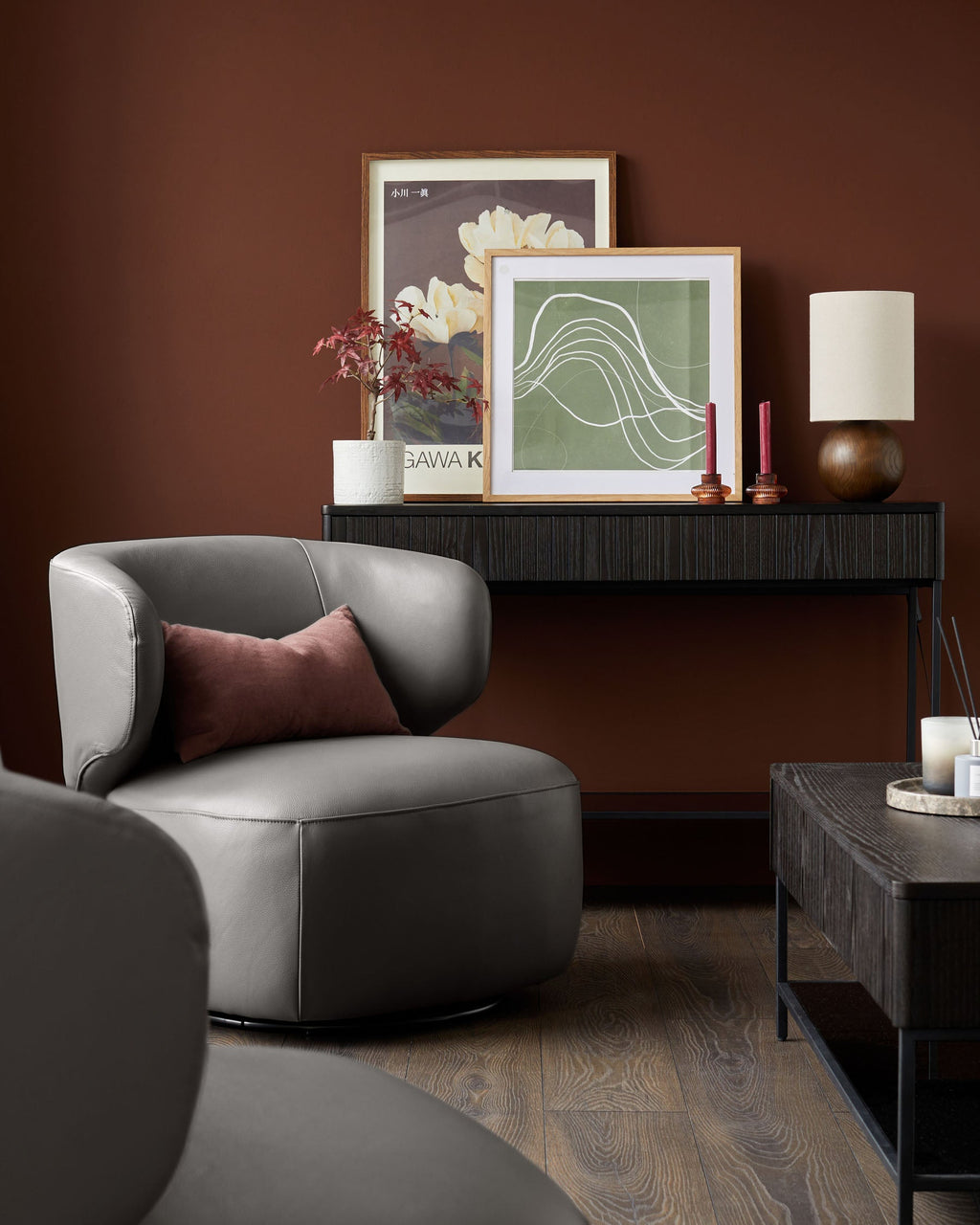 Fauteuil pivotant Landon en cuir gris foncé