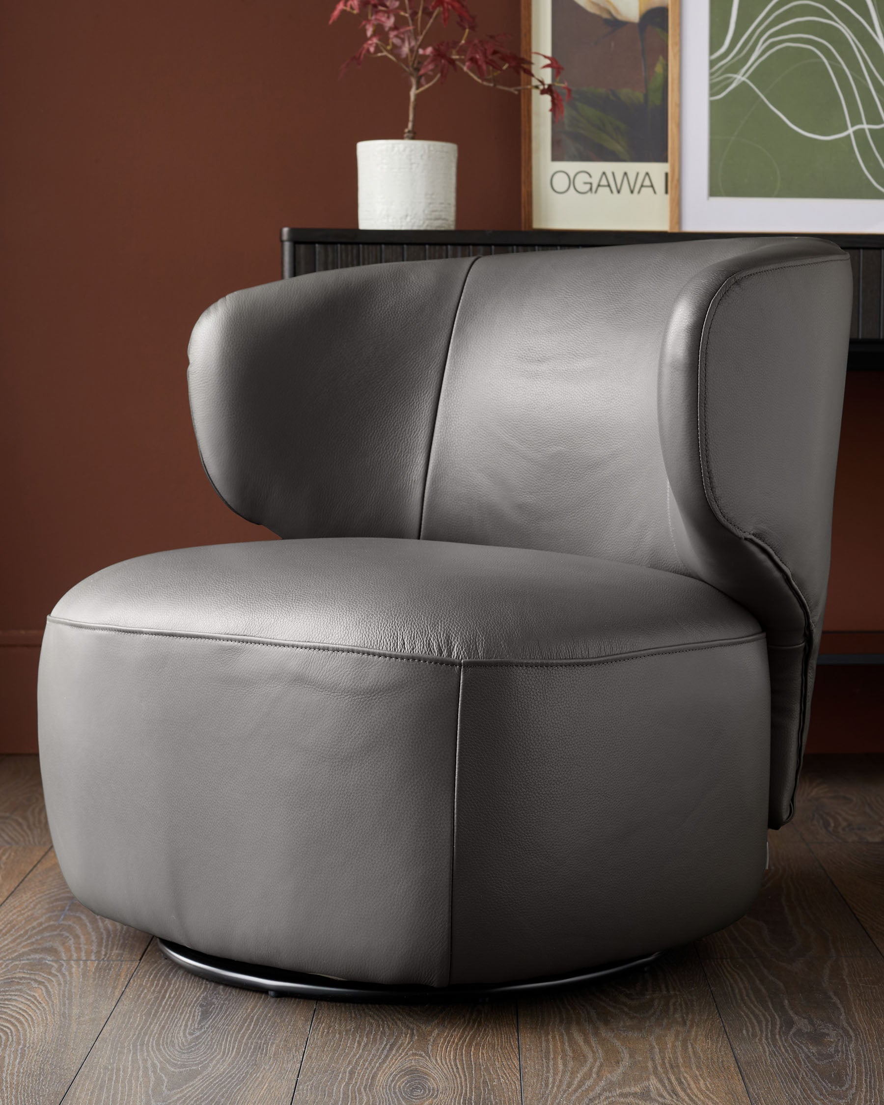 Fauteuil pivotant Landon en cuir gris foncé