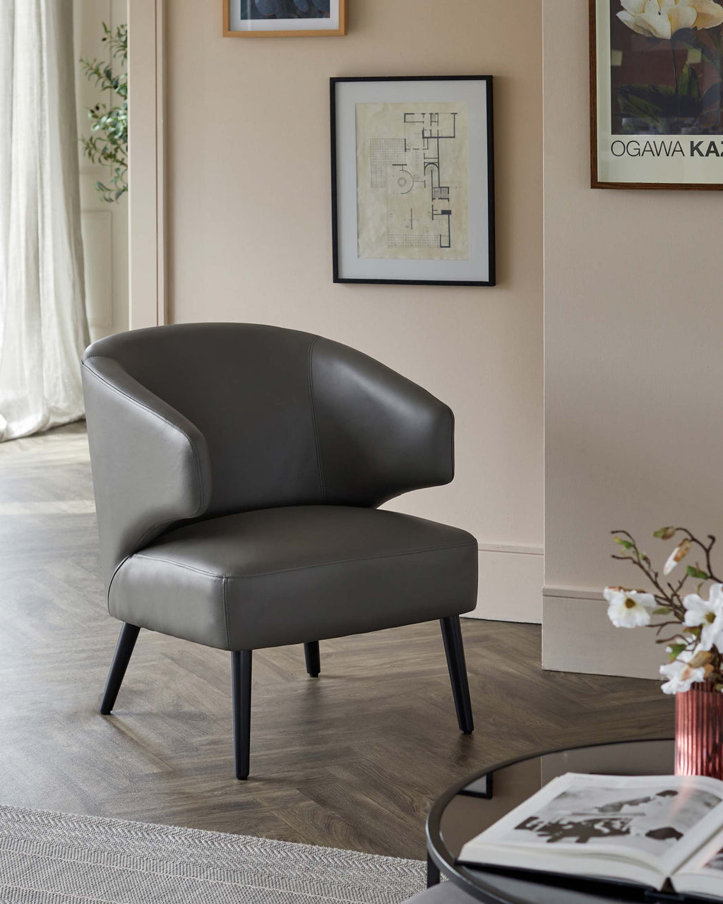 Fauteuil d'appoint Landon en cuir gris foncé