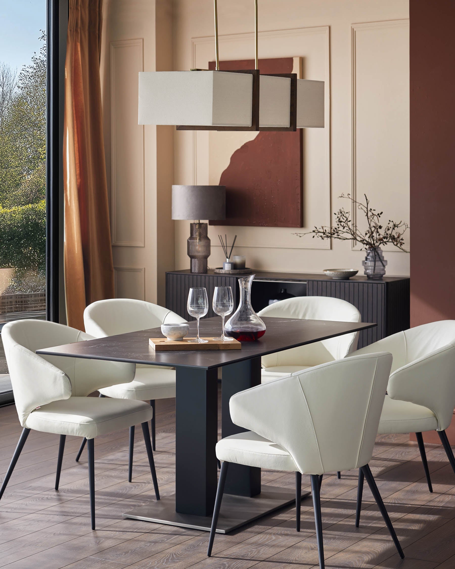 Chaise de salle à manger en cuir blanc Landon