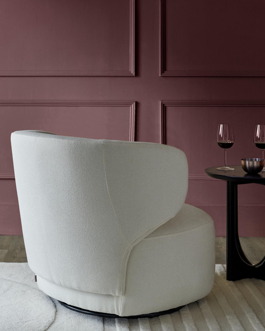 Fauteuil pivotant Landon en bouclette ivoire