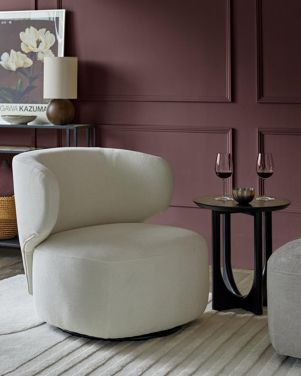 Fauteuil pivotant Landon en bouclette ivoire