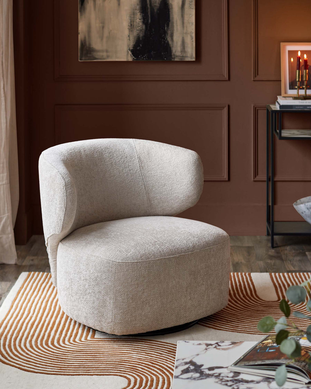 Fauteuil pivotant Landon en tissu naturel