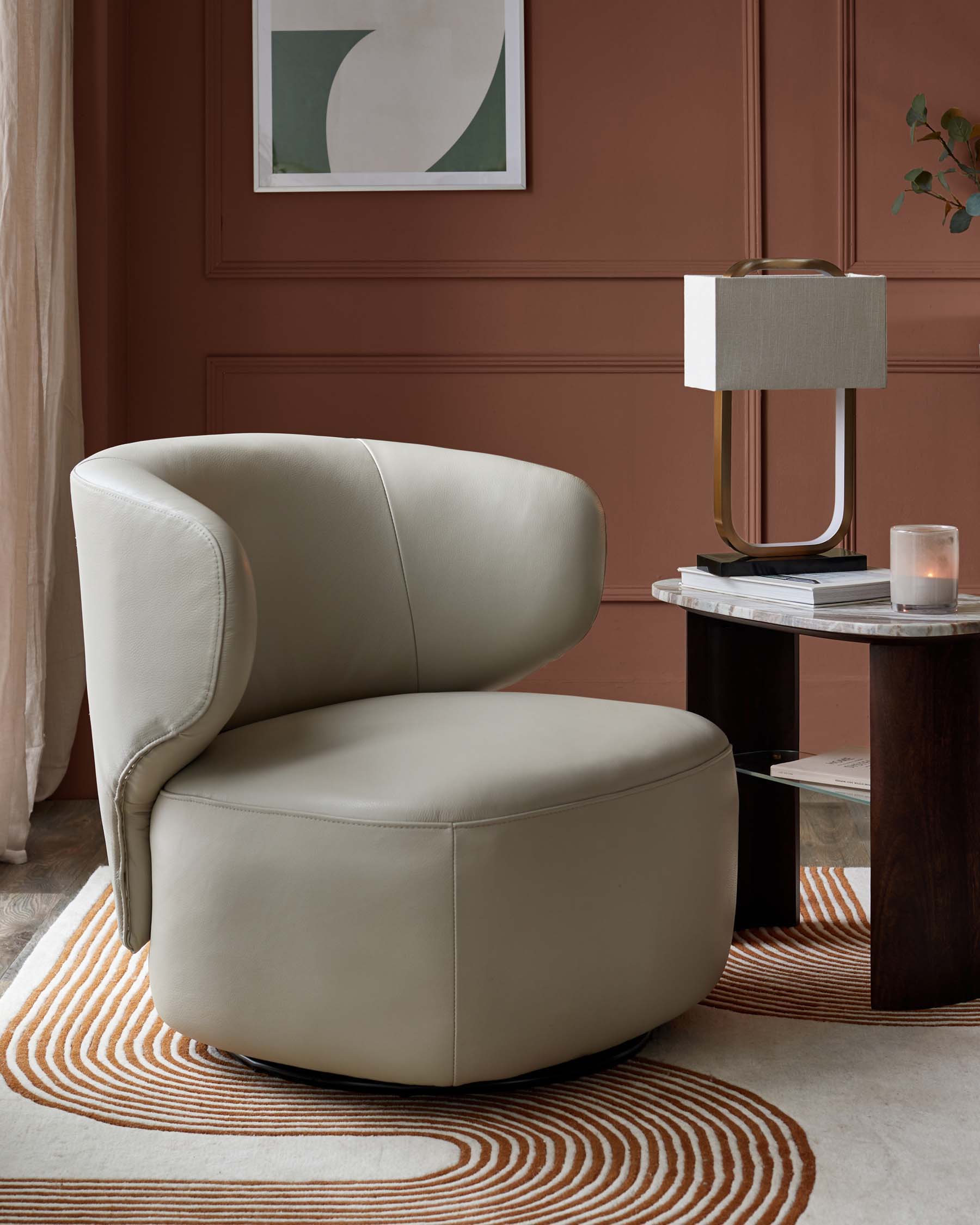 Fauteuil pivotant Landon en cuir gris naturel