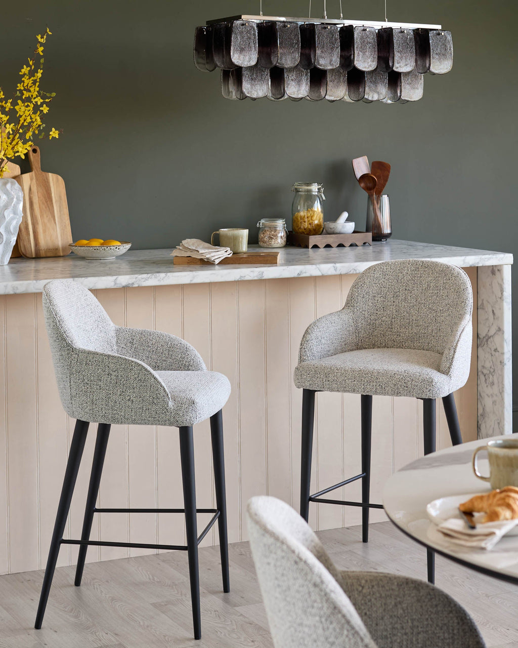 Tabouret de bar Lani en tissu gris