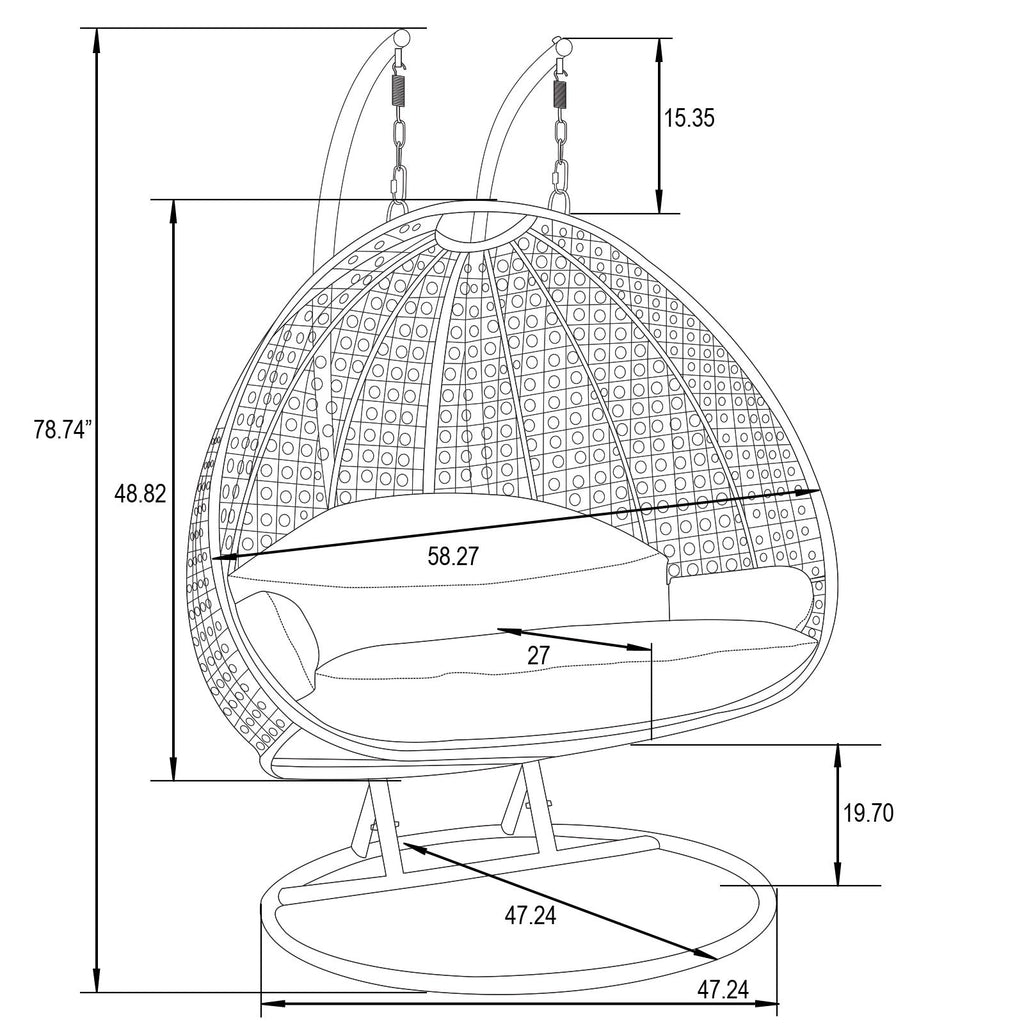 Fauteuil suspendu LeisureMod pour 2 personnes avec support - Chaise longue hamac en rotin et osier pour patio extérieur/intérieur avec coussins
