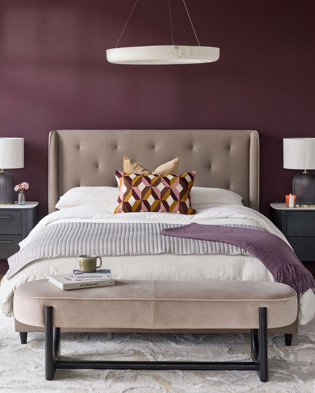 Lit coffre Lenora en tissu moka super king