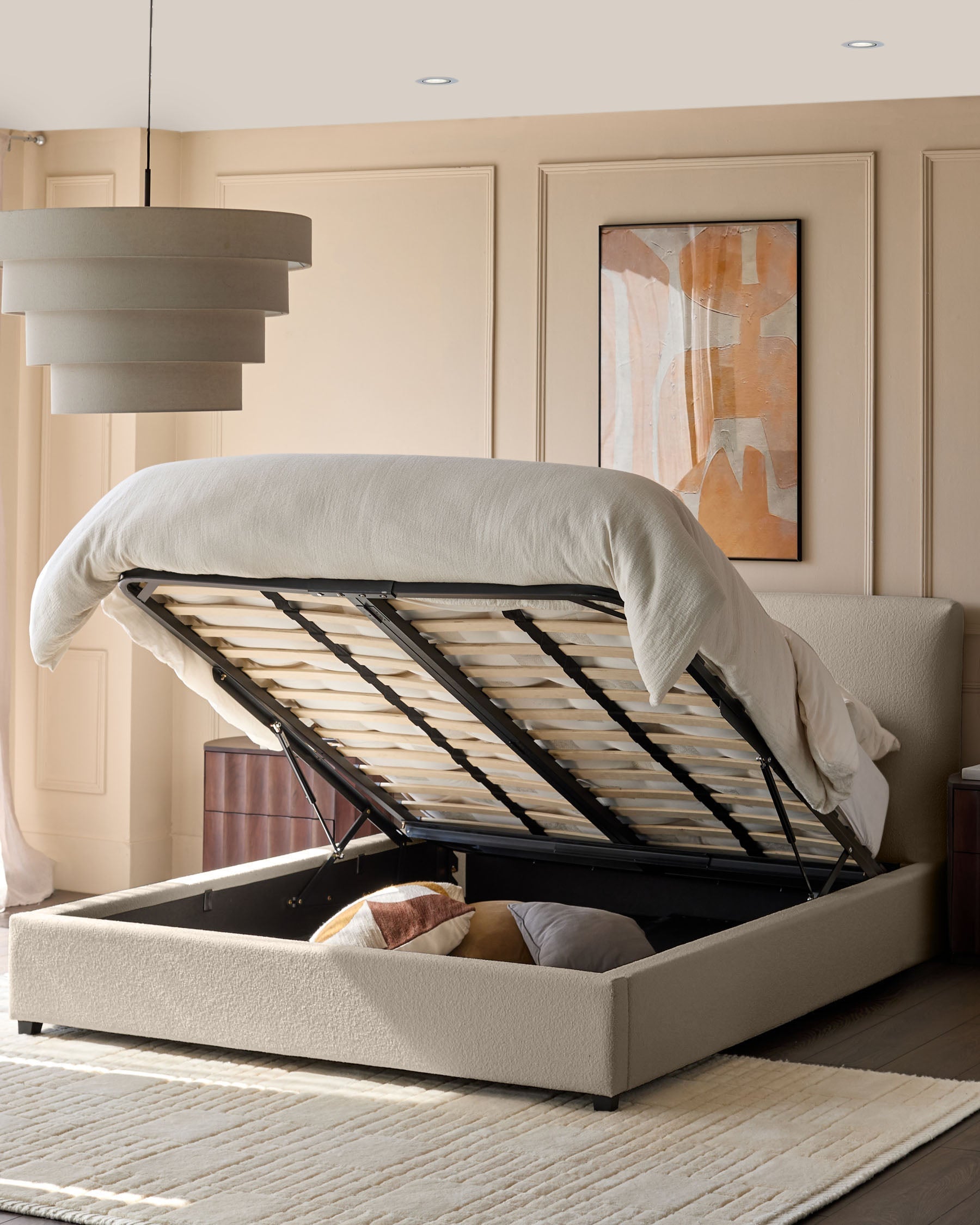 Lit coffre double Leona Natural Soft Boucle