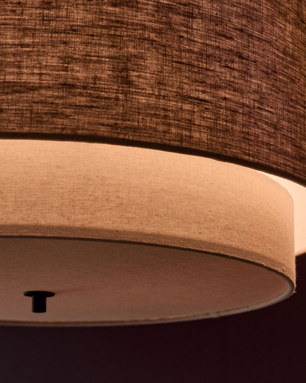 Pendentif rond grand modèle Leonie en lin naturel et moka