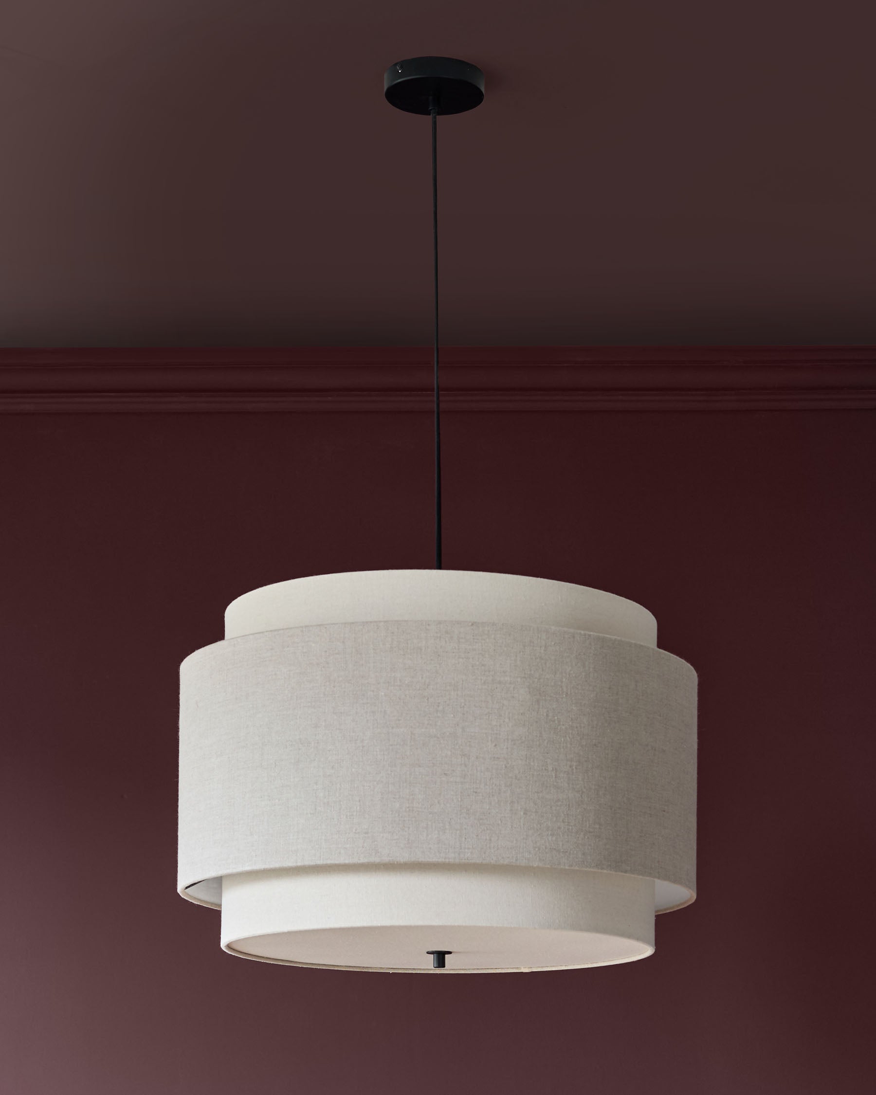 Pendentif rond grand modèle Leonie en lin naturel et moka