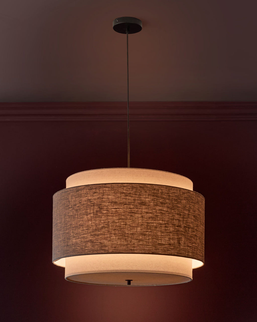 Pendentif rond grand modèle Leonie en lin naturel et moka