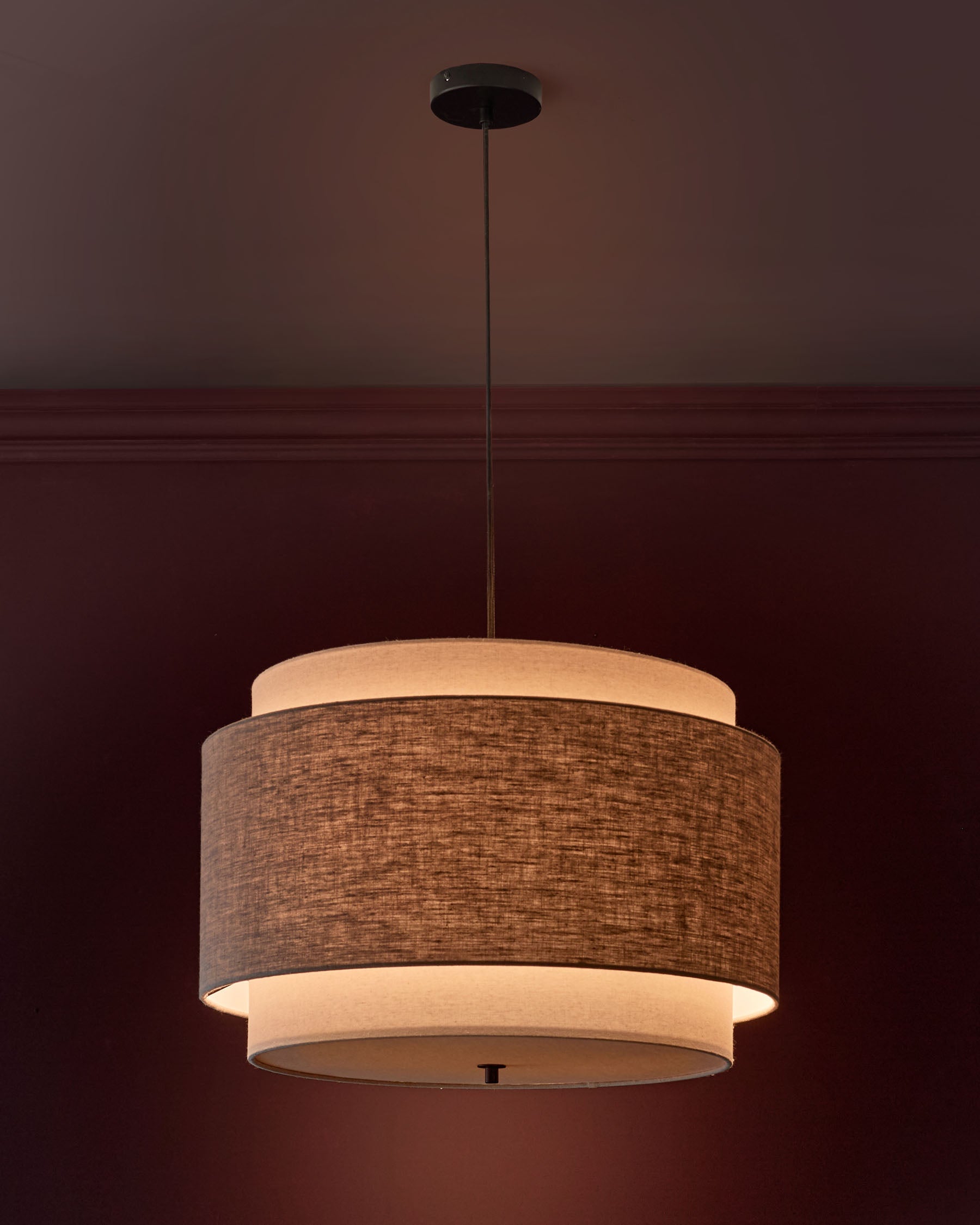 Pendentif rond grand modèle Leonie en lin naturel et moka