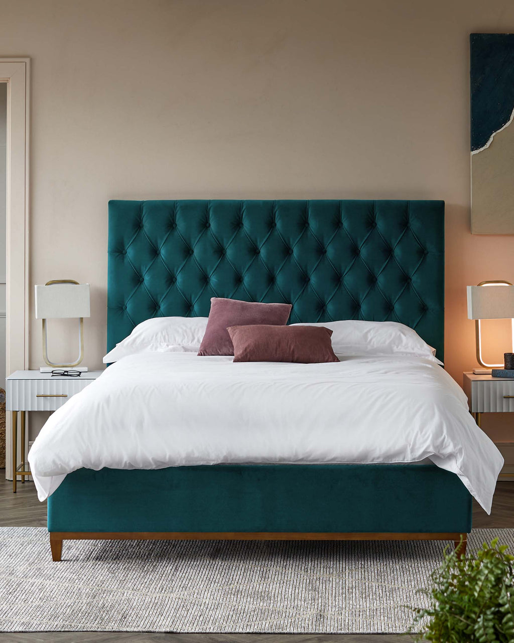 Lit Libby en velours turquoise, taille king, avec rangement