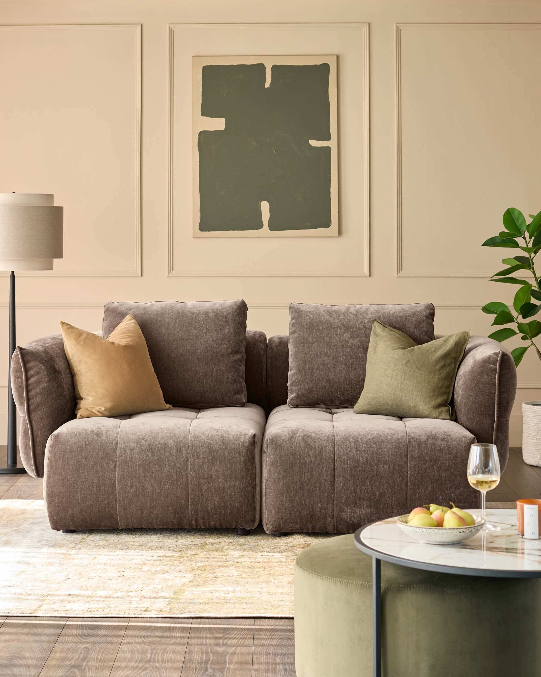 Canapé 2 places Lillian en tissu moka