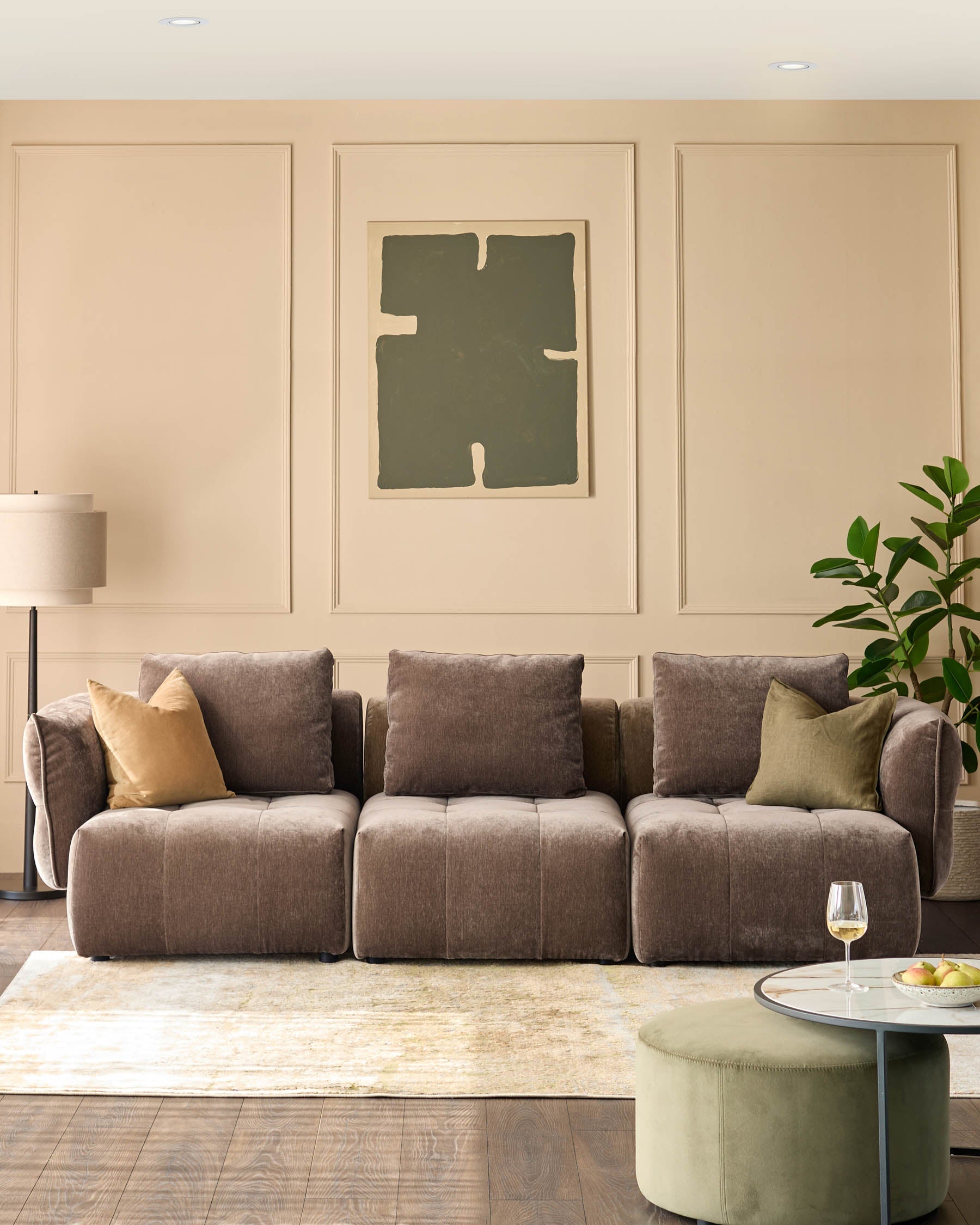 Canapé 3 places Lillian en tissu moka