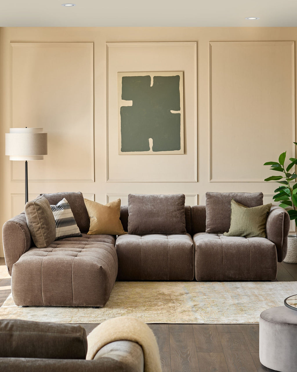 Canapé d'angle gauche Lillian en tissu moka