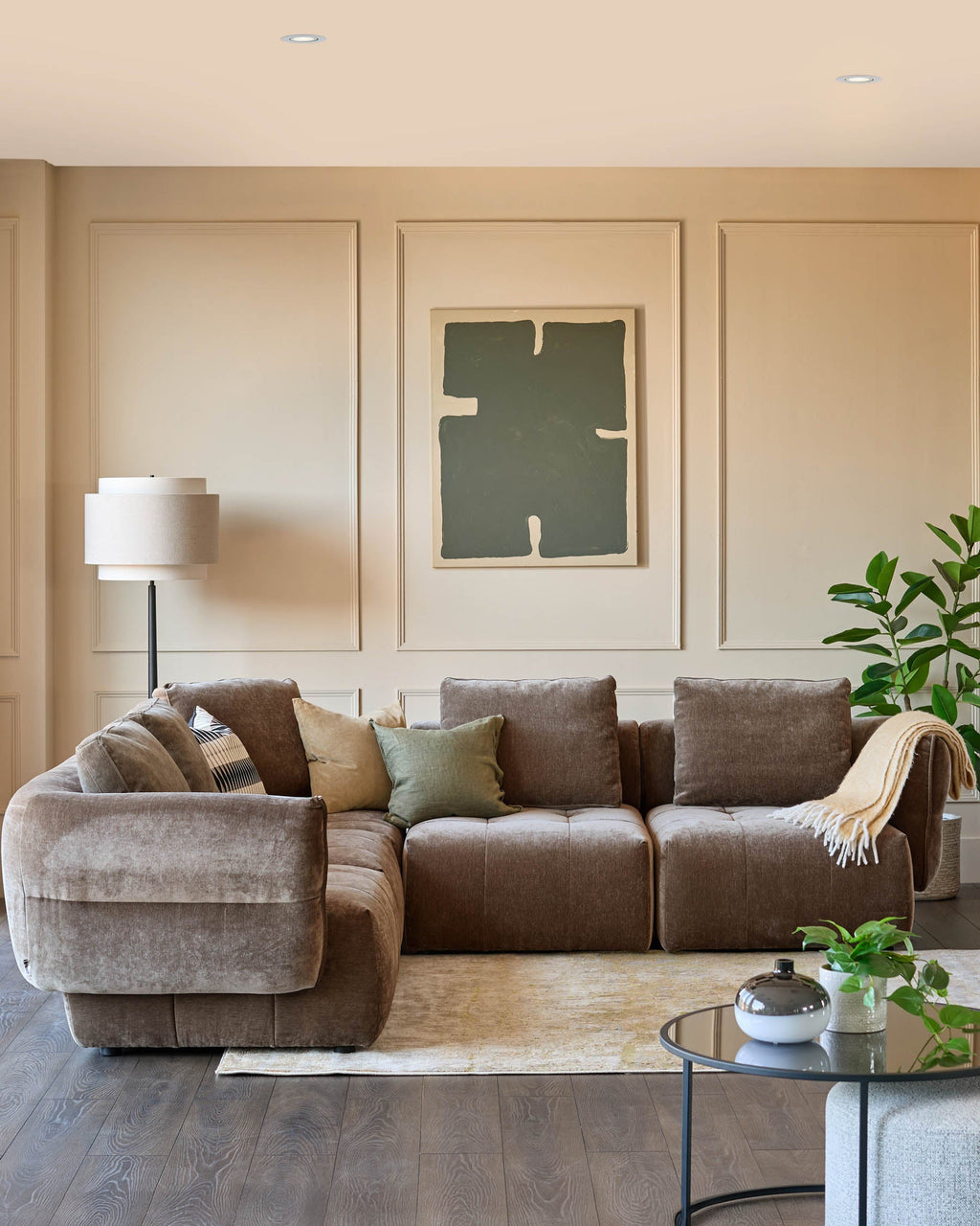 Canapé d'angle Lillian en tissu moka