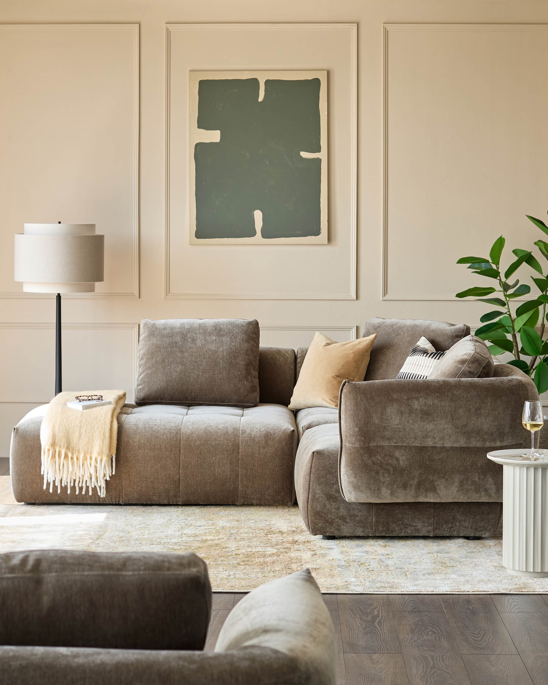 Canapé d'angle gauche Lillian en tissu moka