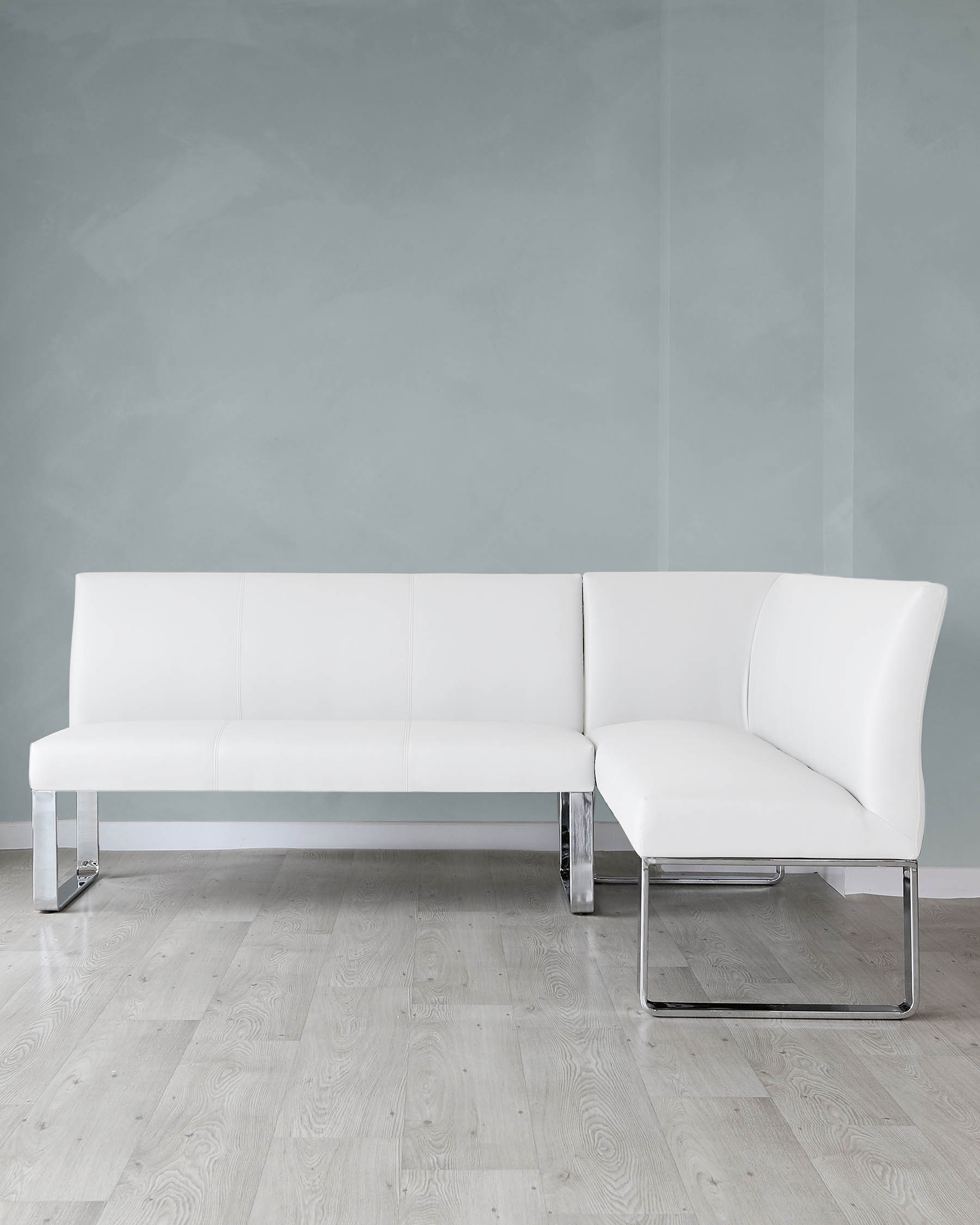 Banc d'angle gauche Loop 5 places en similicuir blanc et chrome