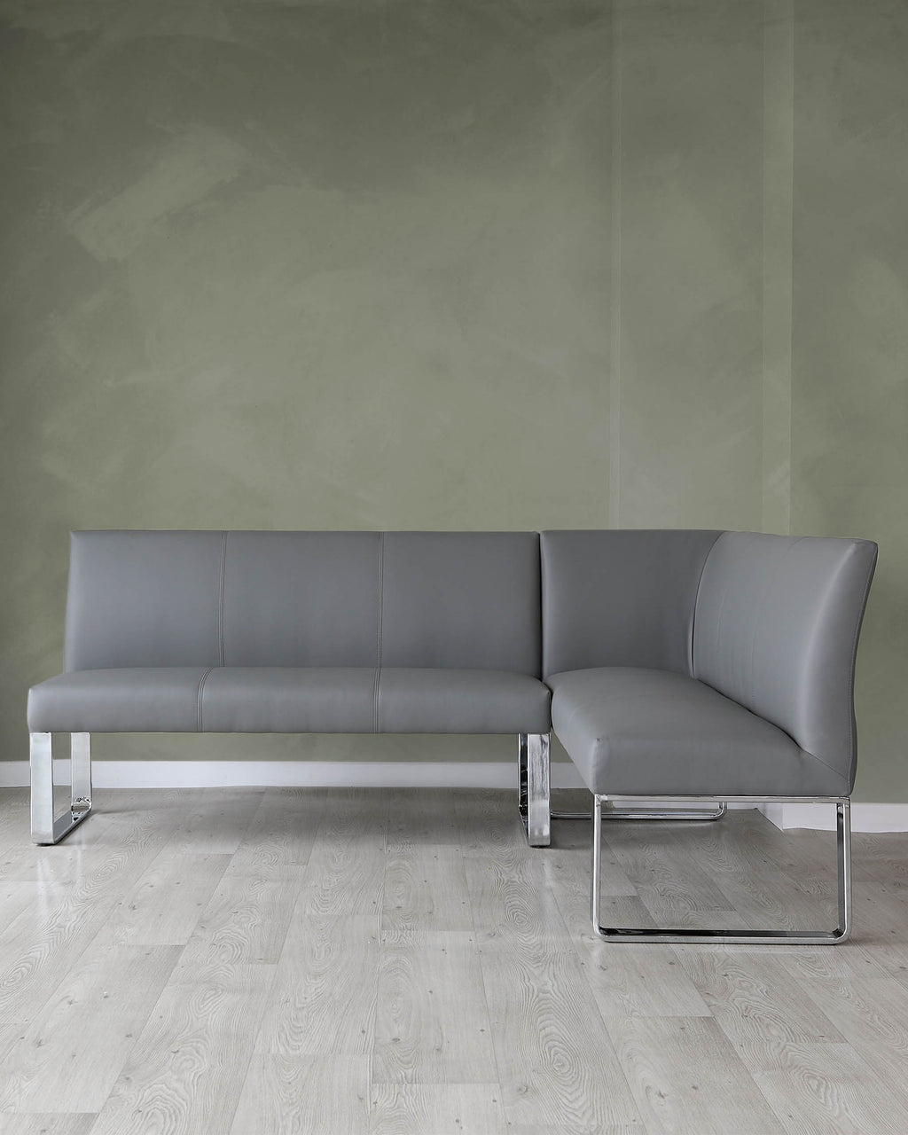 Banc d'angle gauche Loop 5 places en similicuir gris et chrome
