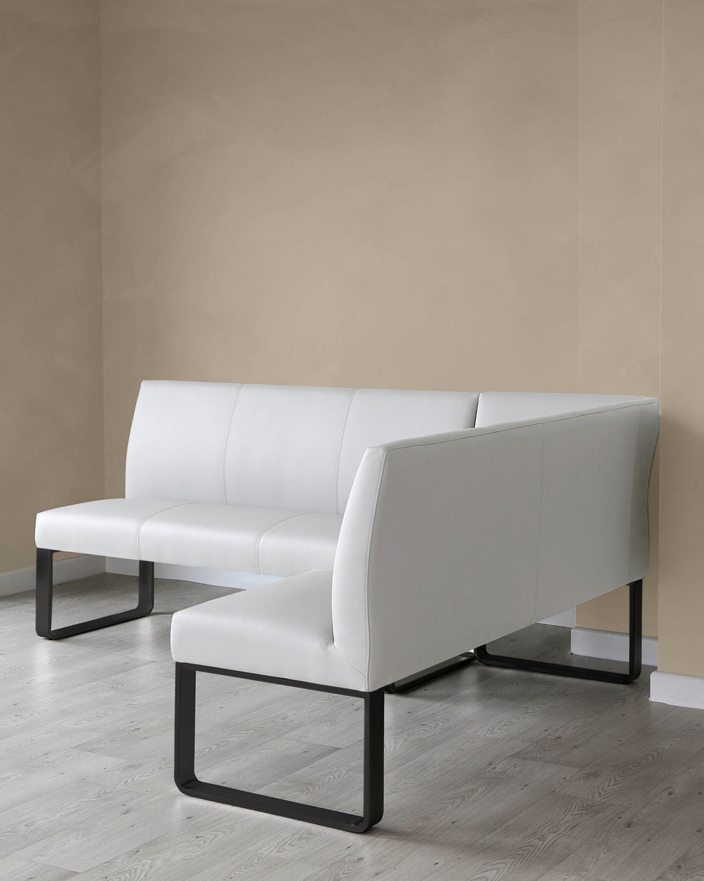 Banc de salle à manger d'angle gauche Loop 5 places en similicuir gris clair et pieds noirs