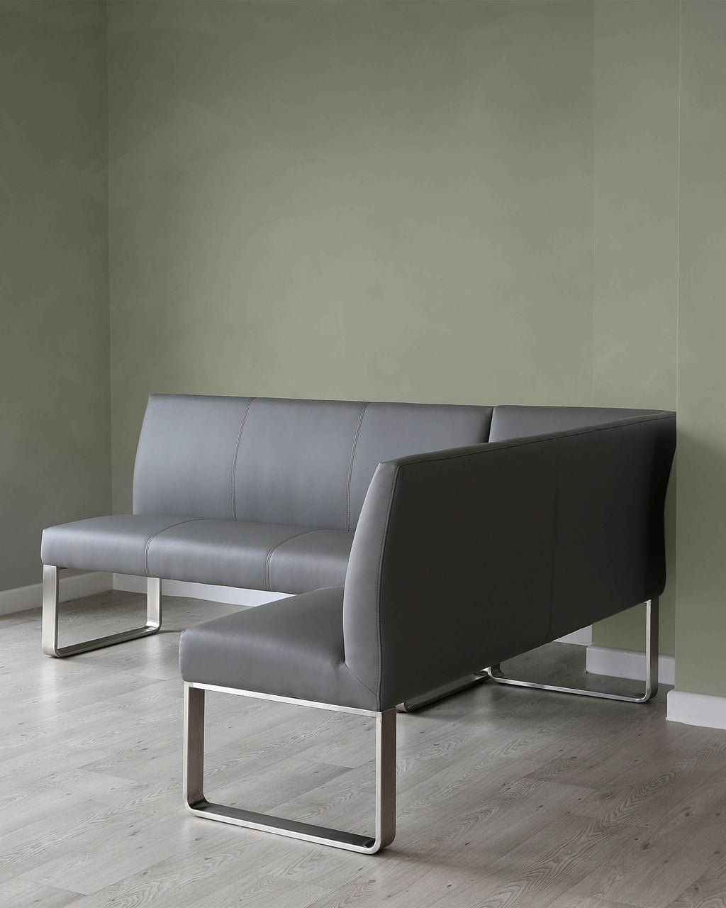 Banc de salle à manger d'angle gauche Loop 5 places en similicuir gris et acier inoxydable